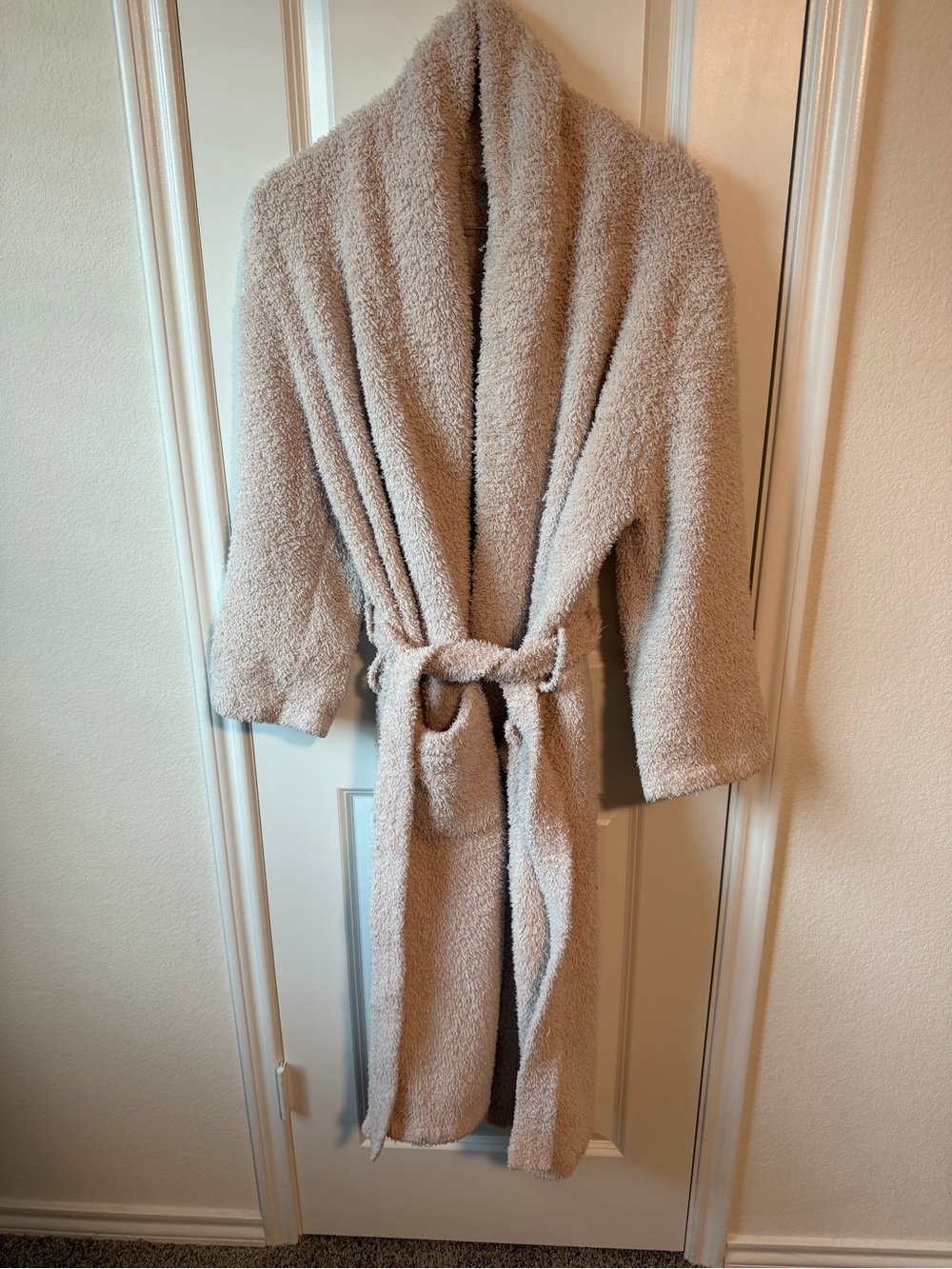 Barefoot Dreams CozyChic Plush Beige Bath Robe with Shawl Collar
